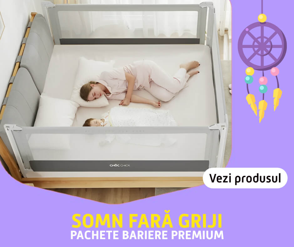 imagine cu mama si copil in pat inconjurati de bariere de pat pentru protectia in somn
