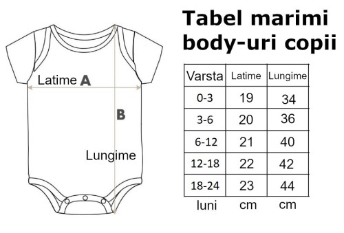 Verifica tabelul cu marimi pentru body bebelusi