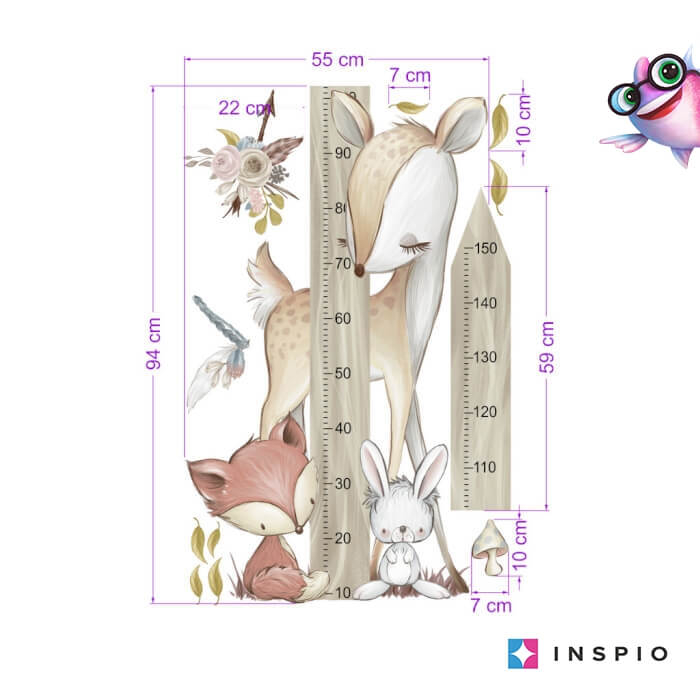 Animalute din padure - autocolant de masurare, Crem, Metru 150 cm [2]