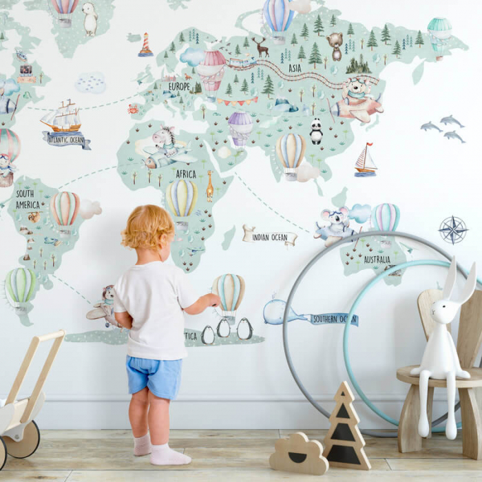 Autocolant harta pentru calatorie pentru camera copiilor, 127 x 198 cm