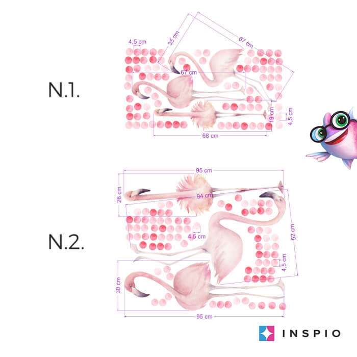 Autocolant pentru perete - flamingo roz cu sfere, Diverse dimensiuni [2]