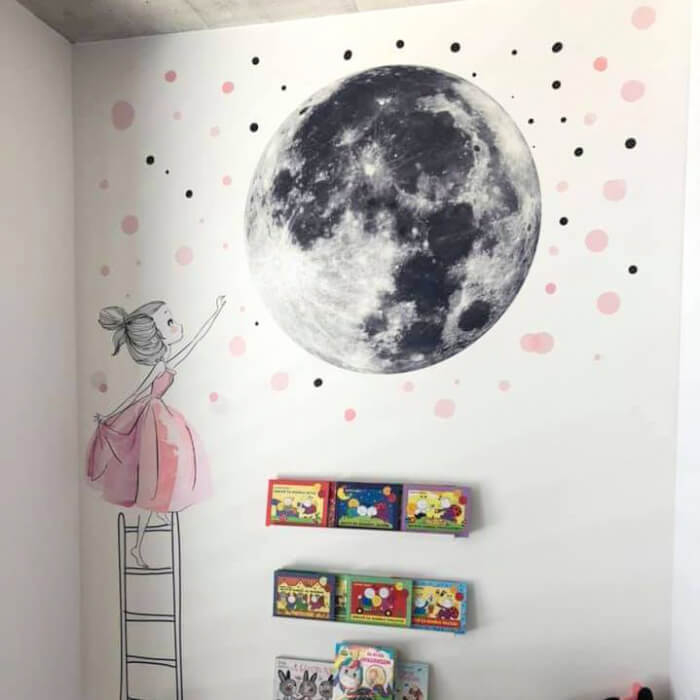 Autocolant pentru perete - Luna si fata pe scara [5]