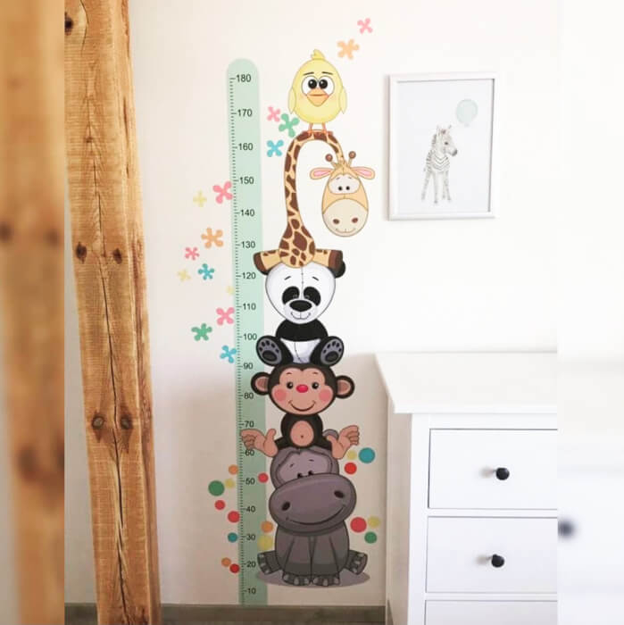 Autocolant pentru perete - Metru de masurare a inaltimii copiilor cu animale fericite - 180 cm, 45x187 cm metru verde [3]