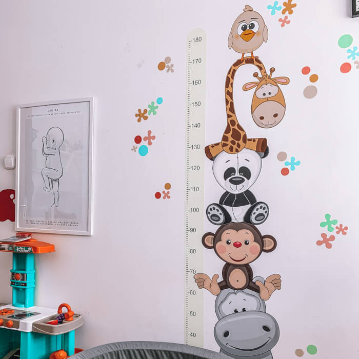 Autocolant pentru perete - Metru de masurare a inaltimii copiilor cu animale fericite - 180 cm, 45x187 cm metru verde [4]