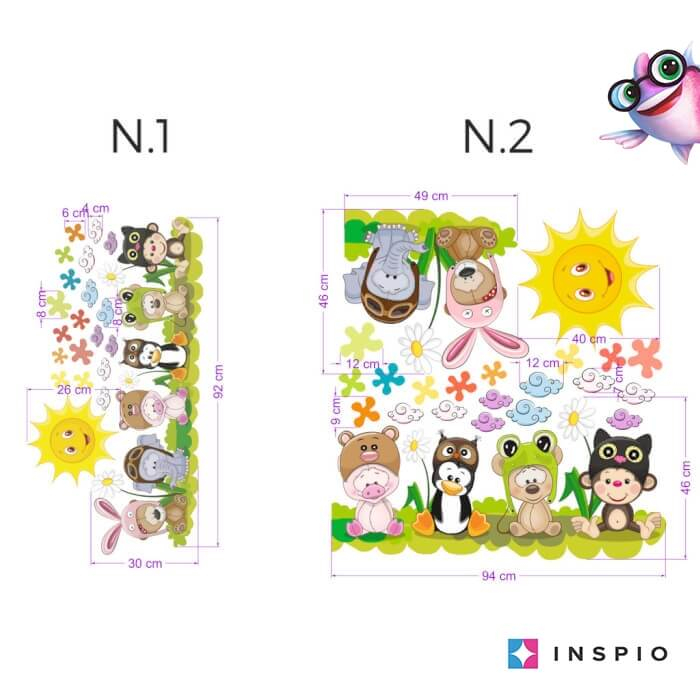 Autocolant pentru perete - Prieteni pe pajiste + accesorii, 30 x 95 cm [2]