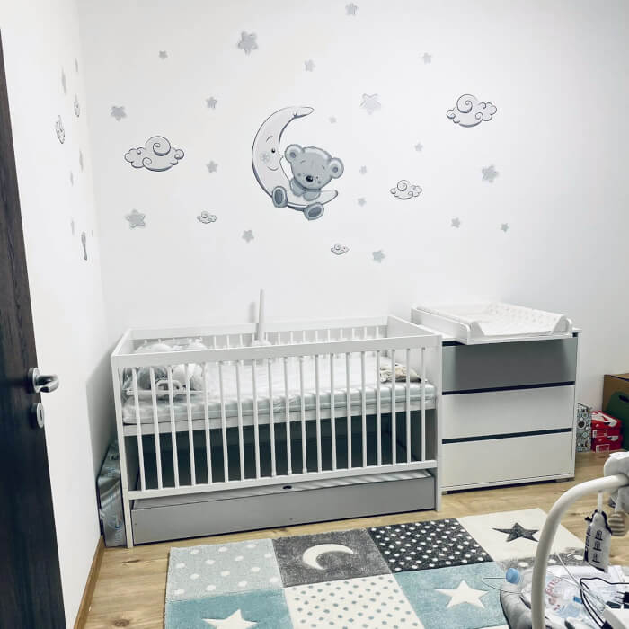 Autocolant pentru perete - Ursulet si luna 50 x 60 cm + stele si nori [3]