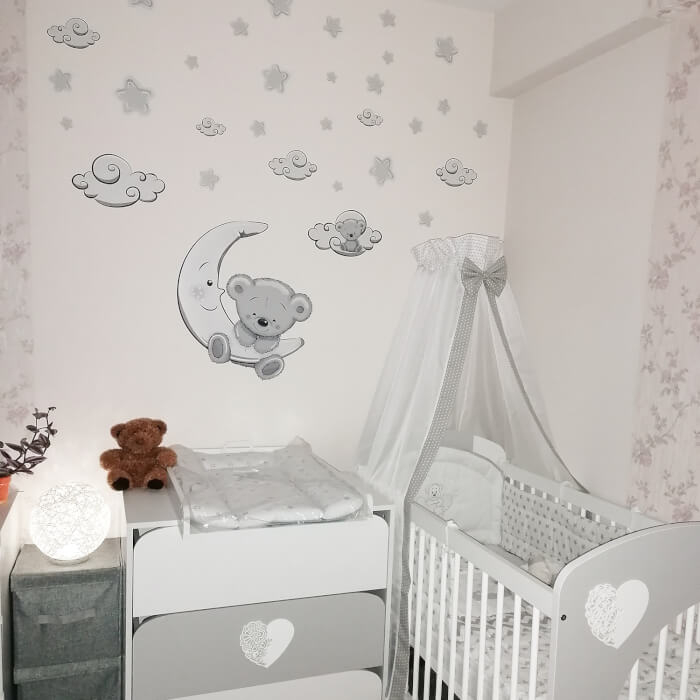Autocolant pentru perete - Ursulet si luna 50 x 60 cm + stele si nori [5]
