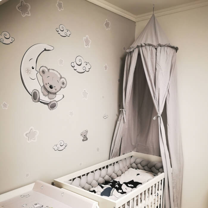 Autocolant pentru perete - Ursulet si luna 50 x 60 cm + stele si nori [6]