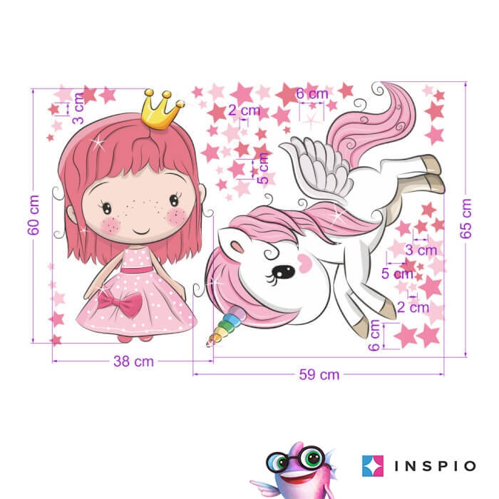Autocolant - Printesa si unicorn + stele, printesa 60 x 38 cm, unicorn 68 x 55 cm [2]