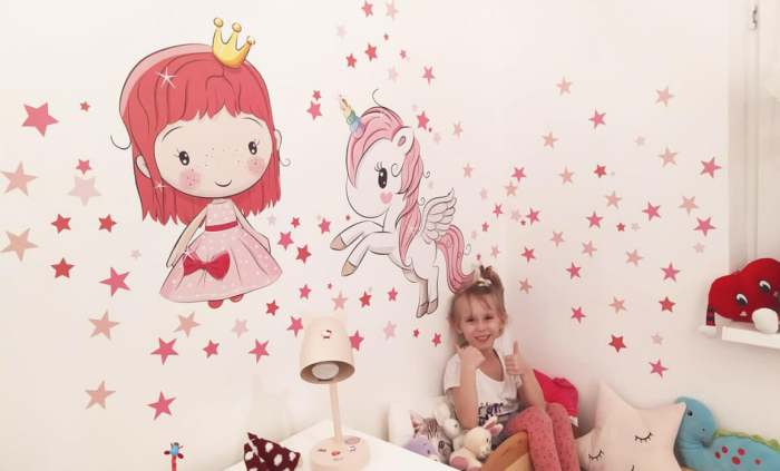 Autocolant - Printesa si unicorn + stele, printesa 60 x 38 cm, unicorn 68 x 55 cm [3]