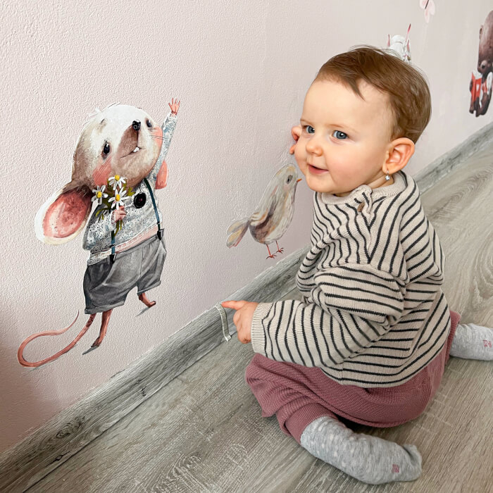 Autocolante deasupra patului - animale cu baloane in culori pastel [6]