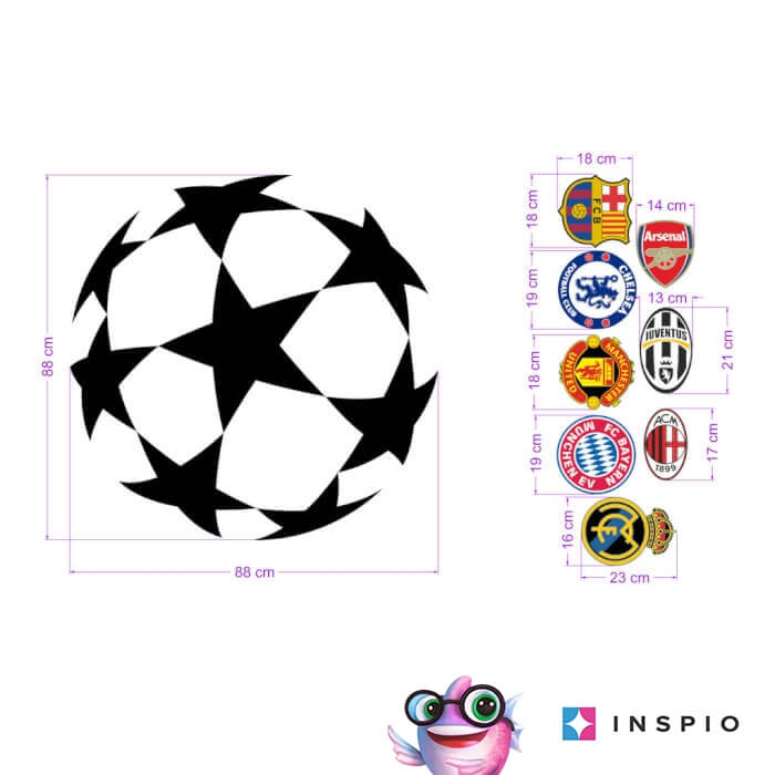 Autocolante pentru perete - Echipe de fotbal UEFA, 90 x 90 cm, Negru [2]