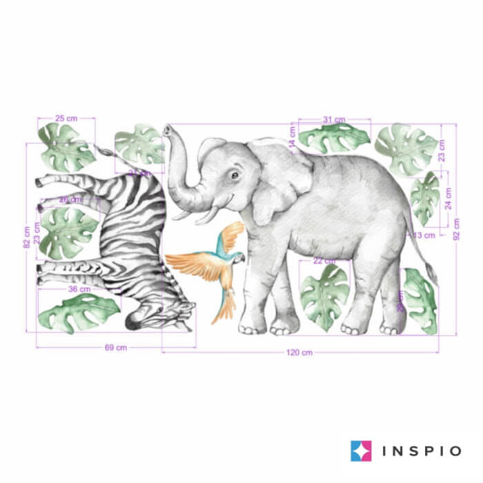 Autocolante pentru perete - Elefant si zebra din SAFARI [2]