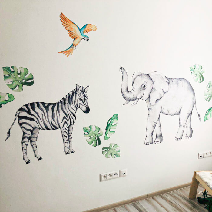 Autocolante pentru perete - Elefant si zebra din SAFARI [3]