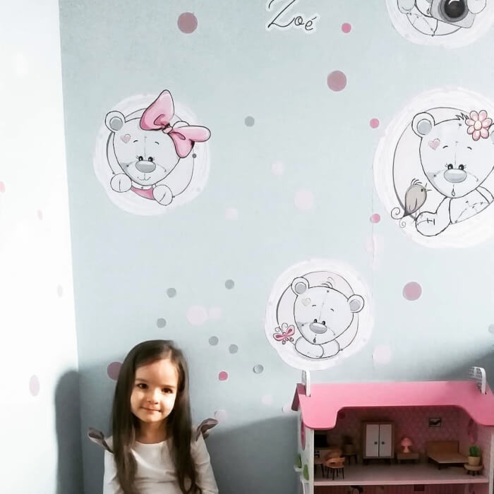 Autocolante pentru perete - Ursuleti cu nume roz [3]