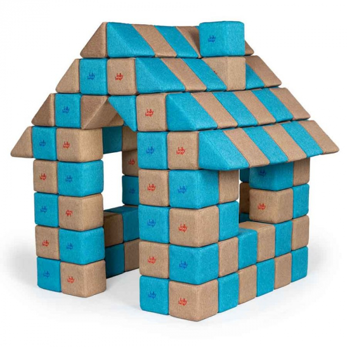 Blocuri JOY Magnetice de construit, JollyHeap, 150 cuburi, Bej-Bleu