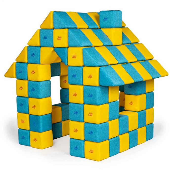 Blocuri JOY Magnetice de construit, JollyHeap, 150 cuburi, Galben-Bleu