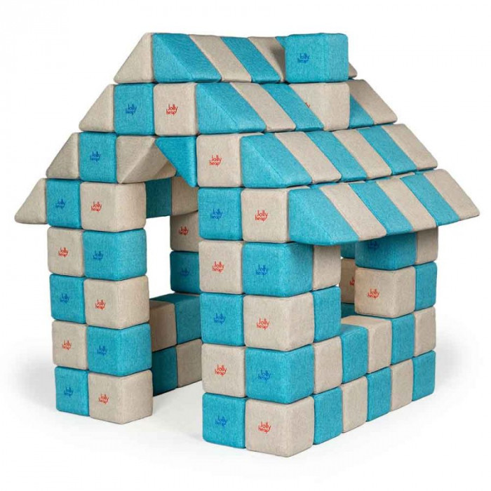 Blocuri JOY Magnetice de construit, JollyHeap, 150 cuburi, Gri-Bleu