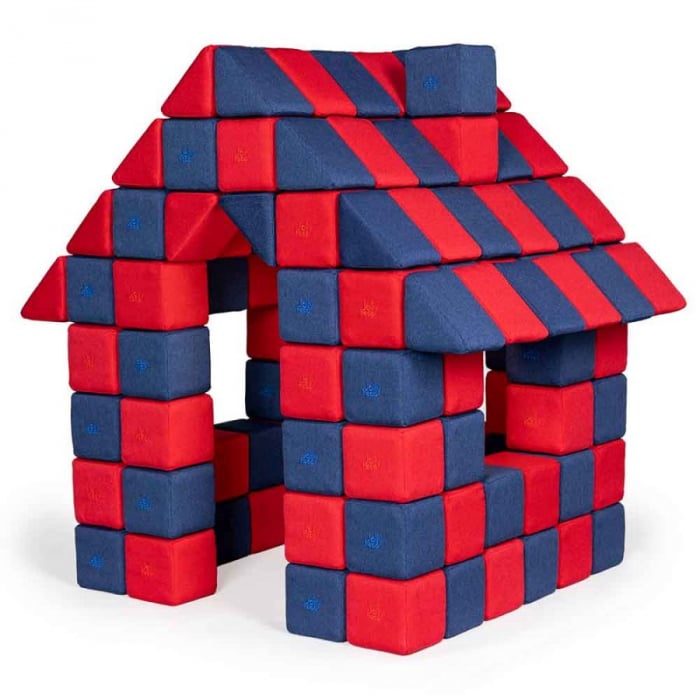 Blocuri JOY Magnetice de construit, JollyHeap, 150 cuburi, Rosu-Albastru
