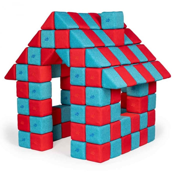 Blocuri JOY Magnetice de construit, JollyHeap, 150 cuburi, Rosu-Bleu