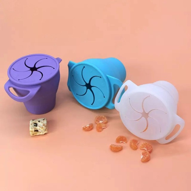 Cana din silicon 2 in 1, pentru gustari si apa, cu capac anti-varsare, Empria, Blue [8]