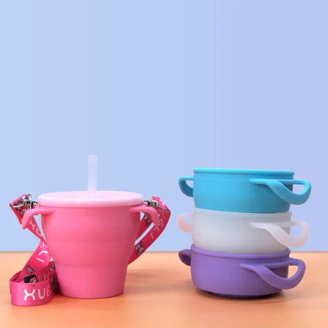 Cana din silicon 2 in 1, pentru gustari si apa, cu capac anti-varsare, Empria, Blue [10]