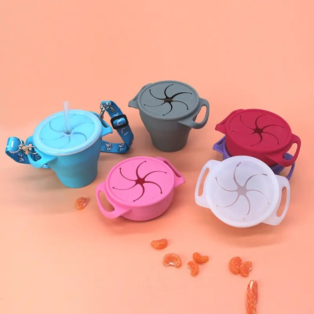 Cana din silicon 2 in 1, pentru gustari si apa, cu capac anti-varsare, Empria, Blue [9]