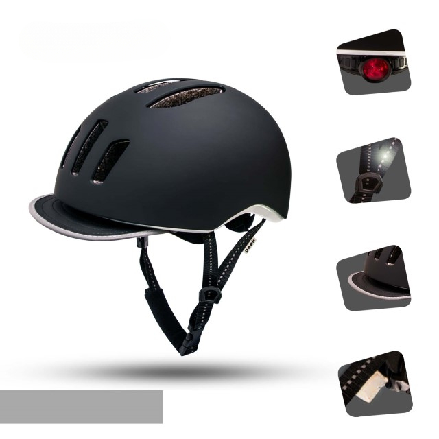 Casca bicicleta adulti, curele reflectorizante si lumina LED, dimensiune reglabila 53-59 cm, model Metro, Negru [2]