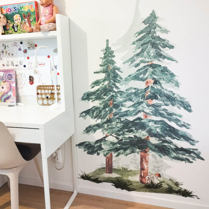 Copaci coniferi - autocolante in acuarela pentru perete, verde [4]