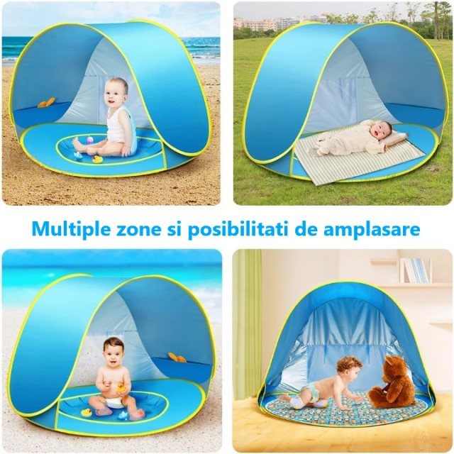 Cort de plaja, Empria, cu protectie UV pentru bebelusi si copii, cu piscina, vacanta vara, 117x79x70 cm [6]