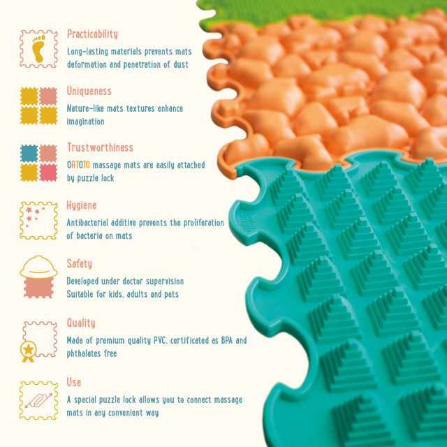 Covoras ortopedic, senzorial, set puzzle, 8 piese cu diferite texturi, Nature Gifts [9]