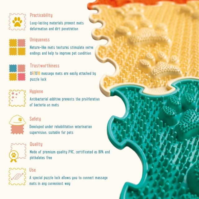 Covoras ortopedic, senzorial, set puzzle, 8 piese, model Lucky Paws, textura rigida, Multicolor [10]