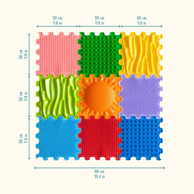 Covoras ortopedic, senzorial, set puzzle, 9 piese cu diferite texturi, Stimulative Rainbow [10]