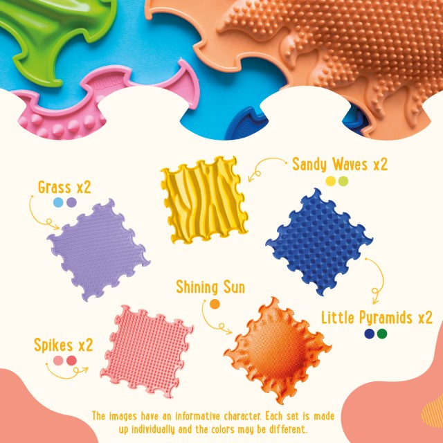 Covoras ortopedic, senzorial, set puzzle, 9 piese cu diferite texturi, Stimulative Rainbow [9]
