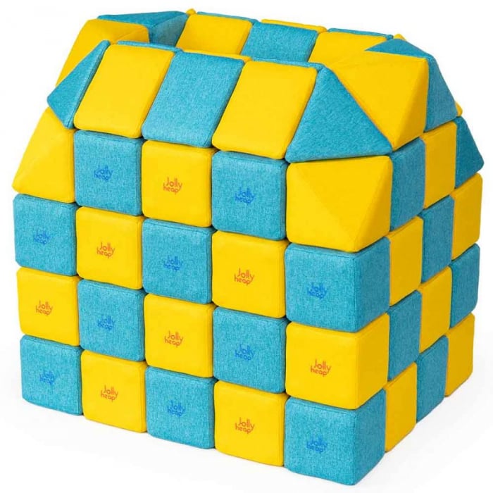 Cuburi CREATIVE Magnetice, JollyHeap, 100 cuburi, Galben-Bleu