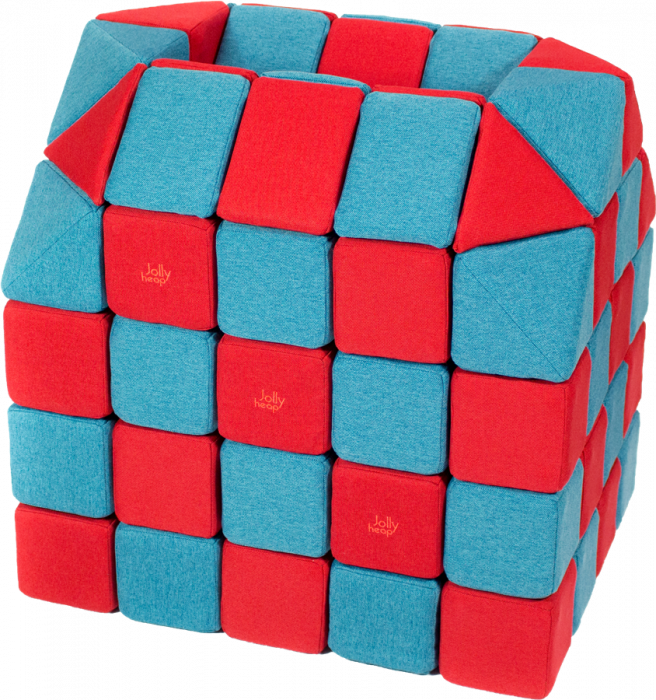 Cuburi CREATIVE Magnetice, JollyHeap, 100 cuburi, Rosu-Bleu