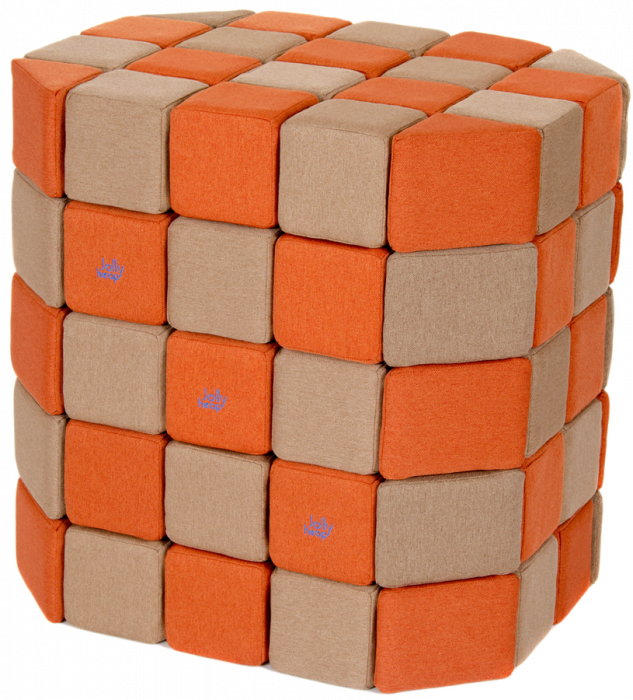 Cuburi Magnetice Basic de joaca, JollyHeap, 100 cuburi, Bej-Portocaliu