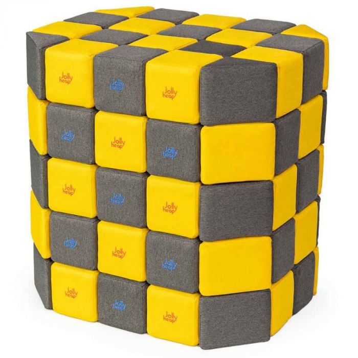Cuburi Magnetice Basic de joaca, JollyHeap, 100 cuburi, Galben-Gri Inchis