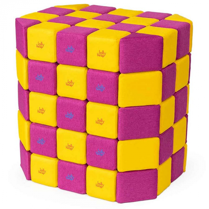Cuburi Magnetice Basic de joaca, JollyHeap, 100 cuburi, Galben-Roz