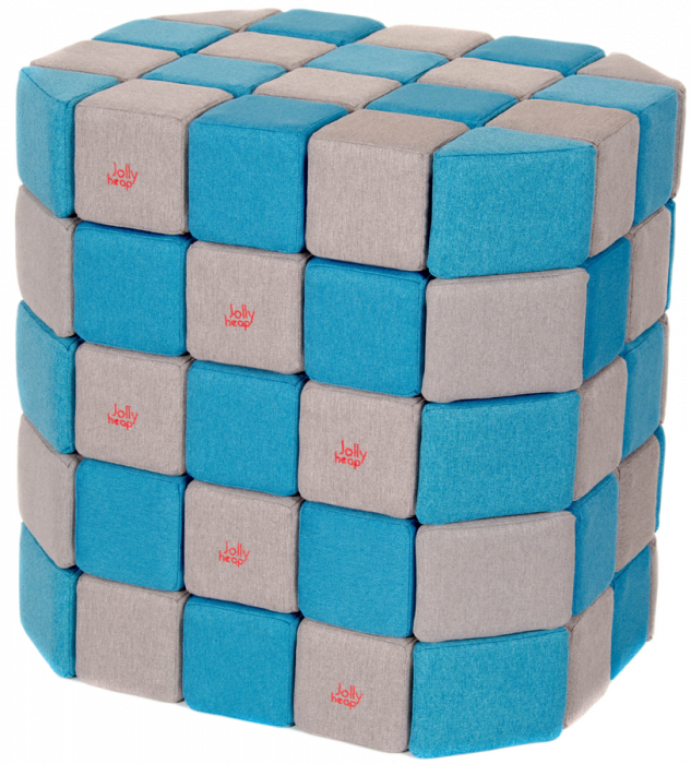 Cuburi Magnetice Basic de joaca, JollyHeap, 100 cuburi, Gri-Bleu