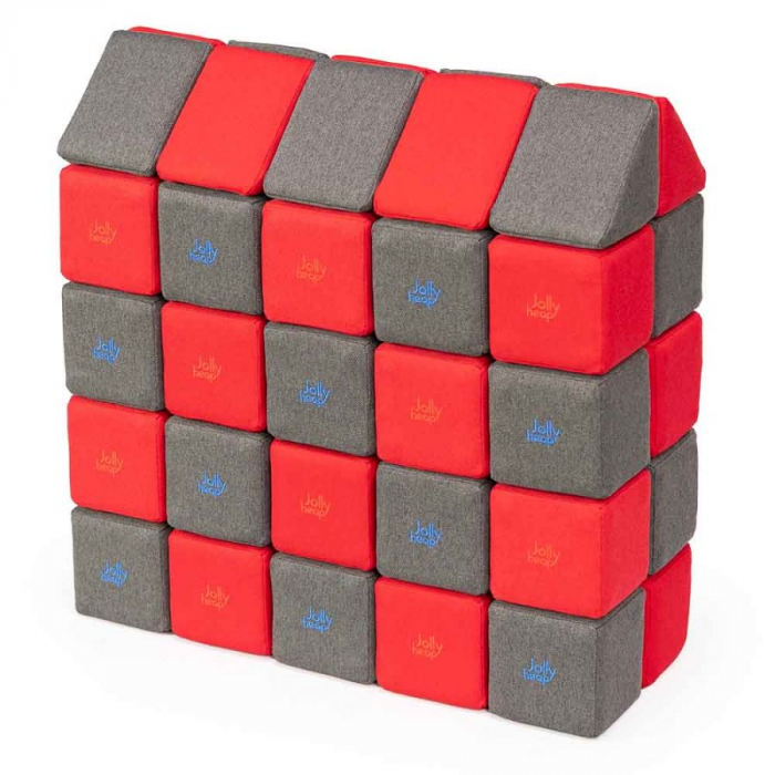 Cuburi Magnetice, JollyHeap Medium, 50 cuburi, Rosu-Gri Inchis