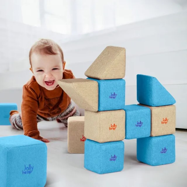 Cuburi Magnetice pentru construit, JollyHeap Pixi, 12 cuburi, Verde-Albastru [4]