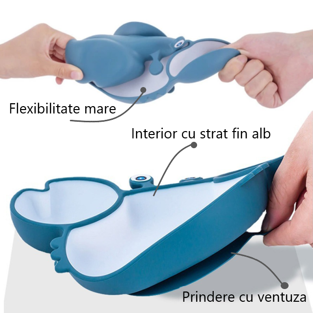 Farfurie din silicon pentru diversificare, anti-alunecare, compartimentata, Empria, Crab, Diverse culori [5]