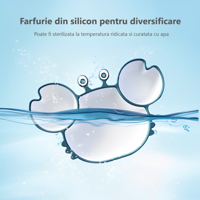 Farfurie din silicon pentru diversificare, anti-alunecare, compartimentata, Empria, Crab, Diverse culori [6]