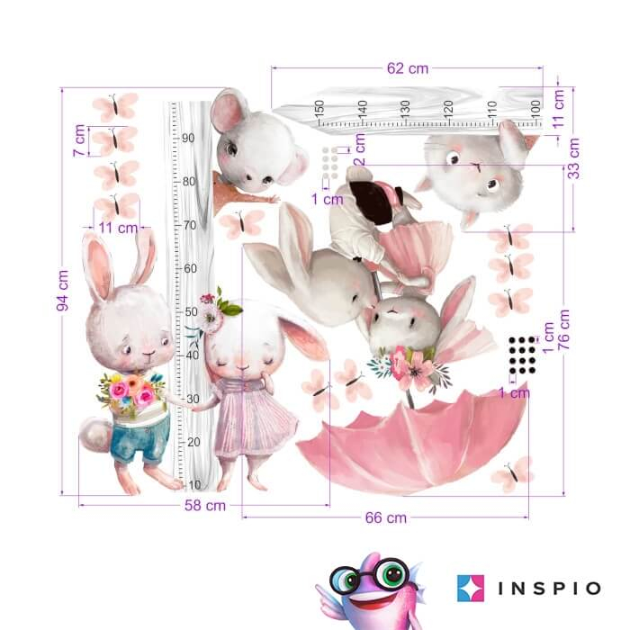 Grafica pe Perete pentru Masurarea Inaltimii Copiilor - Iepurasi in Acuarela [2]