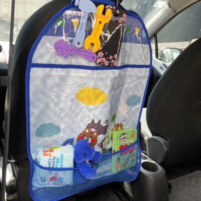 Husa protectie scaun auto copii, impermeabila, 3 buzunare, Empria, 65x44.5 cm, Bleu [5]