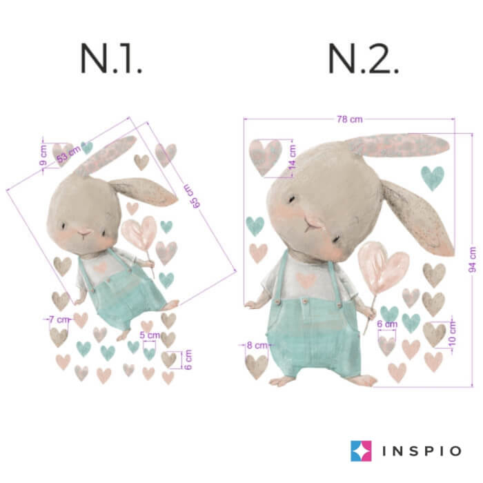 Iepuras cu inimioara - autocolant pentru perete, Diverse modele [2]