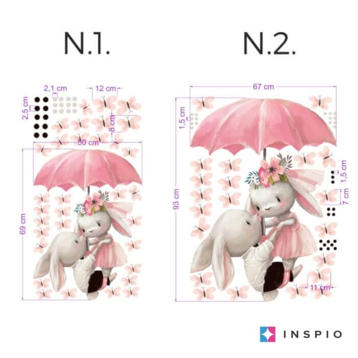 Iepurasi care zboara pe o umbrela - Autocolant acuarela, Diverse modele [2]