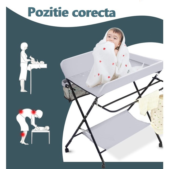 Masa de infasat bebe, Empria, multifunctionala, pliabila, 2 cosuri depozitare, 77x62 cm [13]