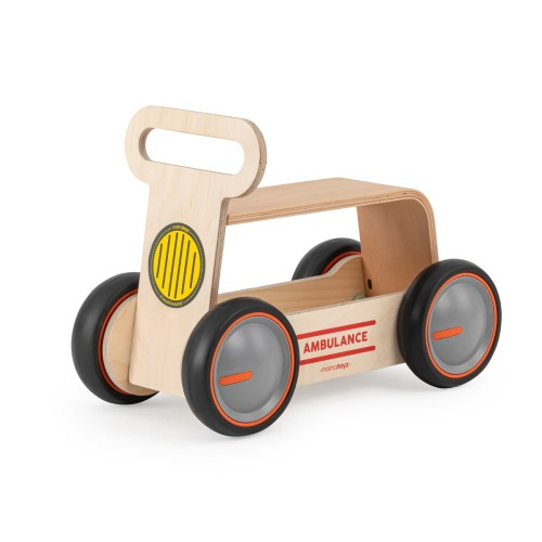 Masinuta ride-on, premergator si carucior de jucarii MamaToyz DriveMe Wood, Ambulanta - Jucarie din lemn 3 in 1 [6]